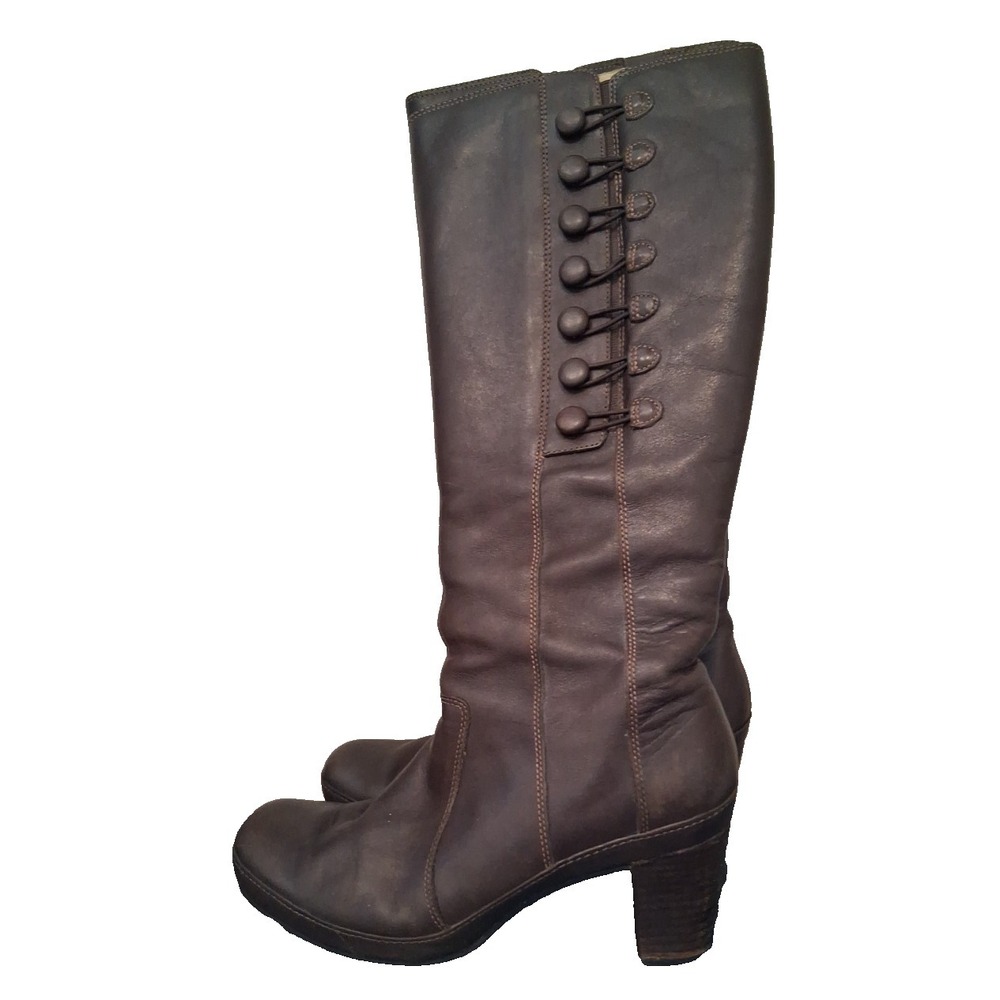 Clarks Artisan Boots Womens 7 M Tall Riding Brown Leather Mid-Calf Block Heels